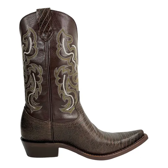 Bota Vaquera Grabado Lizard 100% Piel Bovino Est 611 L Cafe