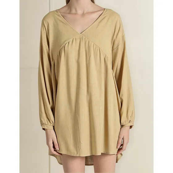 Vestido Nano Corto Oversize Lino Mangas Largas #2261 Caracas