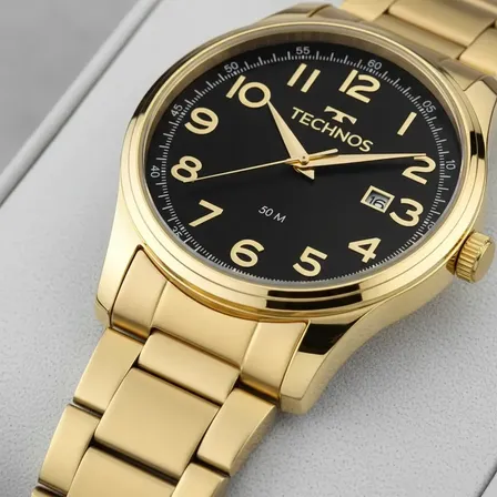 Relógio De Pulso Technos 2115uci-1p Com Corria De Aço Inoxidável Cor Dourado - Fondo Preto