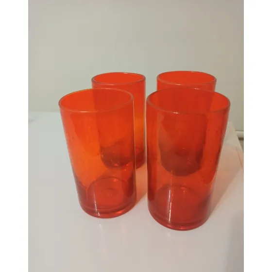 Juego De 4 Vasos De Vidrio Cristalería Mexicana Naranja 