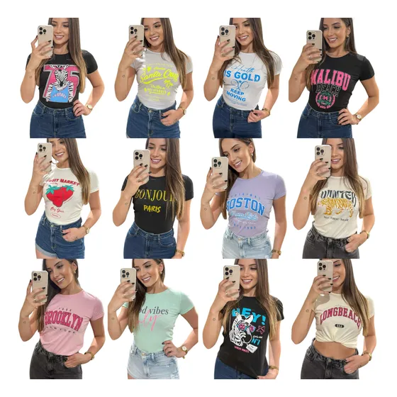 Kit Com 05 T Shirts Camisetas Feminina Atacado