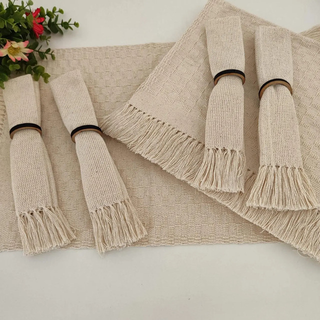 Kit Jogo Americano Com Franja 4 Lug. Mesa Posta/tear Mineiro