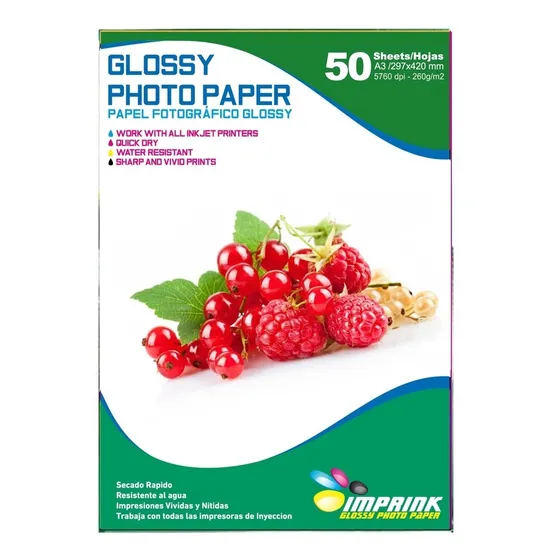 Papel Fotografico Glossy Brillante A3 De 260gr/50 Hojas