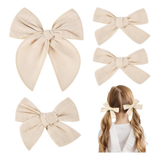Deeka 4 Pcs Beige Cotton Linen Hair Bows 3 Styles 5 Y 4 Cabe Deeka 4 Pcs Beige Cotton Linen Hair Bows 3 Styles 5 Y 4 Cabe