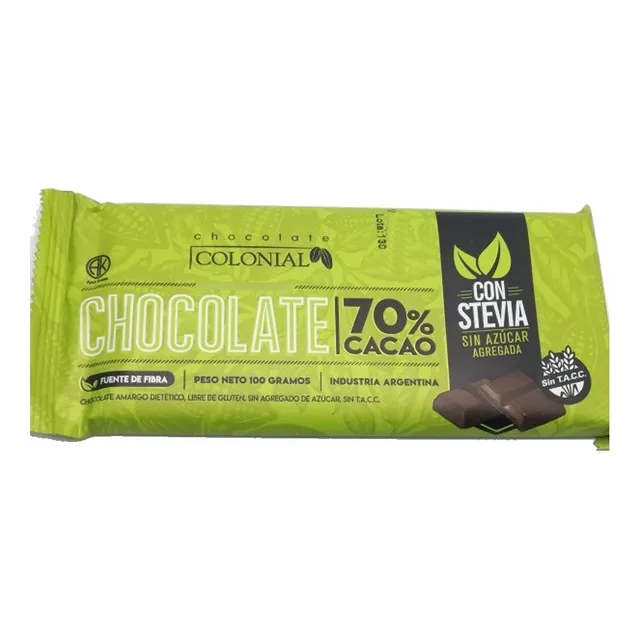 Chocolate Barra 70% Cacao Con Stevia Sin Tacc Colonial 100g