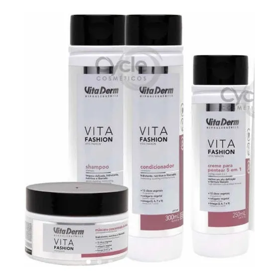 Kit Cachos Vita Derm Shampoo + Condic. + Máscara + Leave In