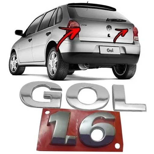 Kit Emblema Original Vw Gol G3 G4 G5 G6 1.6 Cromado Adesivo