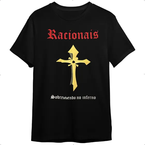Camiseta Plus Size Racionais Álbum Preta Sobrevivendo No Inf
