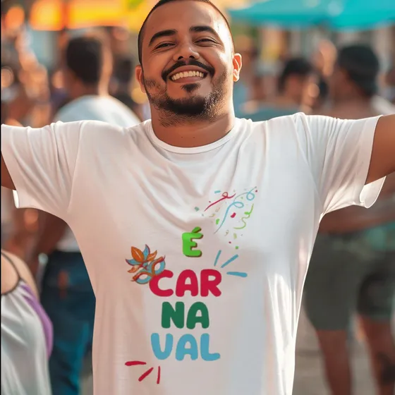 Camiseta 100% Algodão Estampa Divertida É Carnaval Colorida