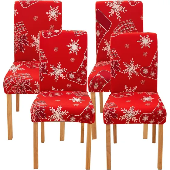 4 Fundas Elásticas Silla Lavables Decoración Navidad Hogar