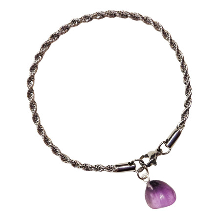 Pulsera De Acero Quirúrgico Con Piedra Natural Amatista Color Plateado Largo 18 Cm Pulsera De Acero Quirúrgico Con Piedra Natural Amatista Color Plateado Largo 18 Cm