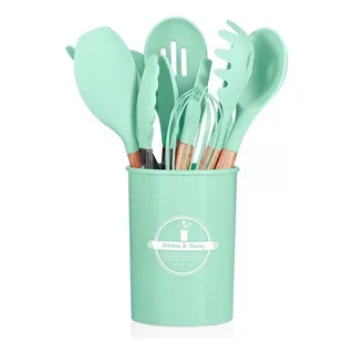 Kit C/12 UtensĂlios De Cozinha Silicone Cabo Madeira Kit C/12 UtensĂlios De Cozinha Silicone Cabo Madeira