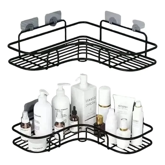Esquinero Organizador Ducha Baño Adhesivo Set X2 Inoxidable Color Negro