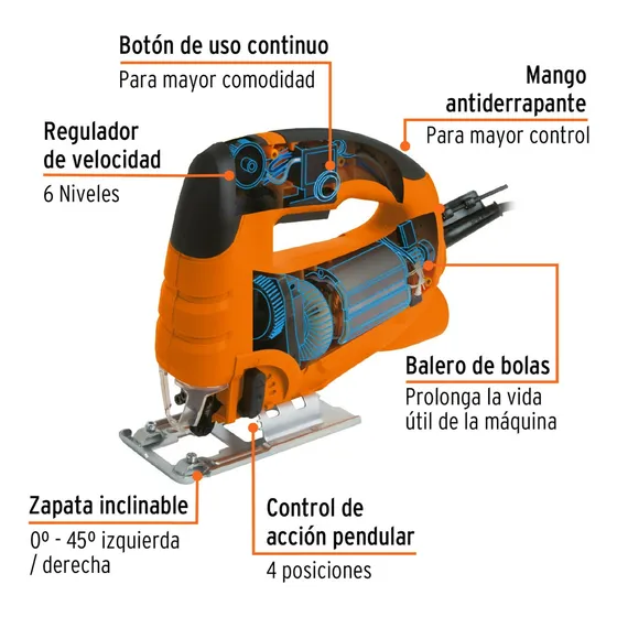 Sierra Caladora Prof. Velocidad Variable 550 W, Truper