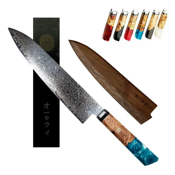 Cuchillo Gyuto Chef Damasco Japonés Profesional C/funda Incl Color Blanco/mármol