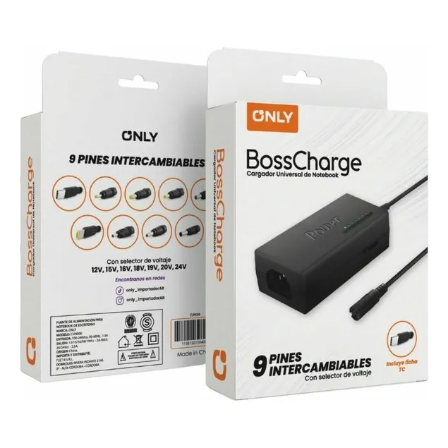 Cargador Universal De Notebook 9 Conectores Usb C Negro