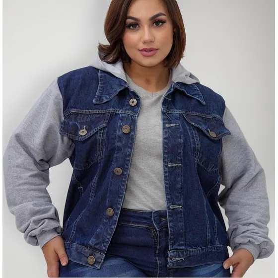 Jaqueta Jeans Moletom Feminina Plus Size