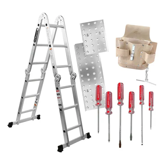 Escalera Multiposiciones Cuprum + Desarmadores Color Gris