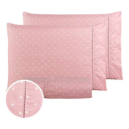 Jogo Lençol Casal 3pç 400 Fios Hipercal Conforto Macio Bolinhas Rose Estampado