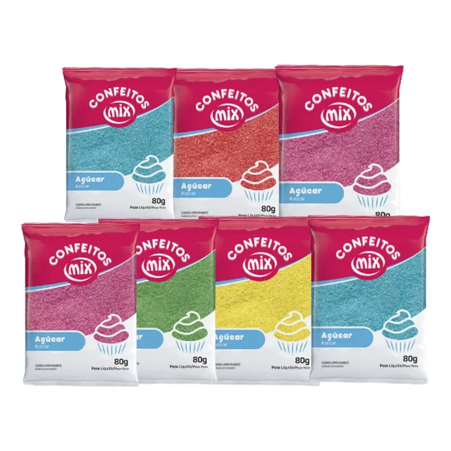 07 Açúcar Colorido Para Algodão Doce Bolo Kit Várias Cores