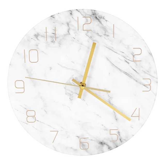 Reloj Pared Marmol Analogico Silencioso Cuarzo 3d Elegante