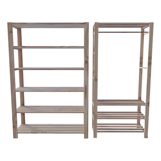 Combo Cabideiro Básico 170x160cm C/ Maleiro Cor Pinus Natural