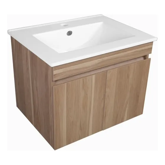 Vanitory De Colgar Melamina Mueble Baño Roble Con Lavamanos