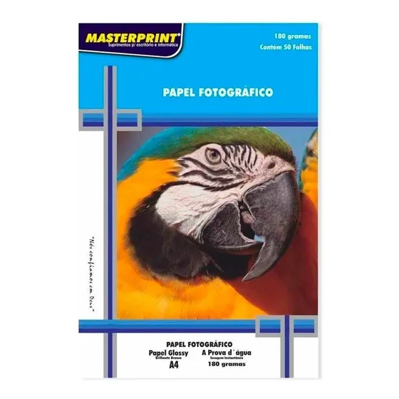 Masterprint A4 50 Folhas Papel Fotográfico 180g Brilho Cor Branco