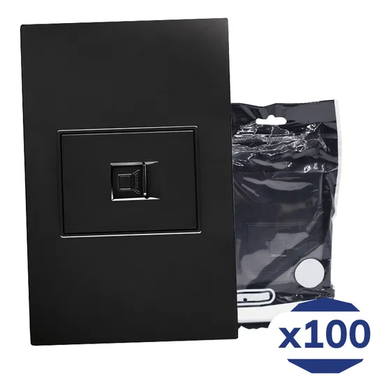 Placa Contacto Red Lan Tipo Rj45 Cat5 Negro Mate 77x124mm Premium Artlite Apl-309 Paquete 100 Piezas