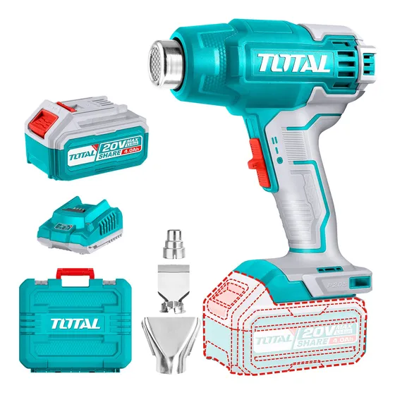 Pistola De Calor Total 20v 300/550°c, Con Batería Y Cargador