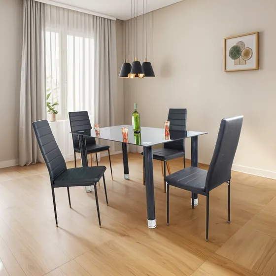 Juego De Comedor Rectangular En Vidrio 4 Puestos Negro