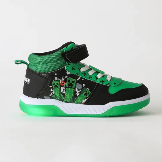 Zapatilla Caña Alta Niño Luces Tnt Verde Minecraft