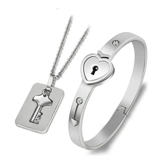 Pulsera Y Collar Pareja Llave Acero Amor