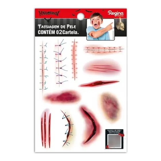 Tatuagem De Pele Temporária Machucados 1 Halloween C/24 Un. Cor Sangue Tatuagem Halloween