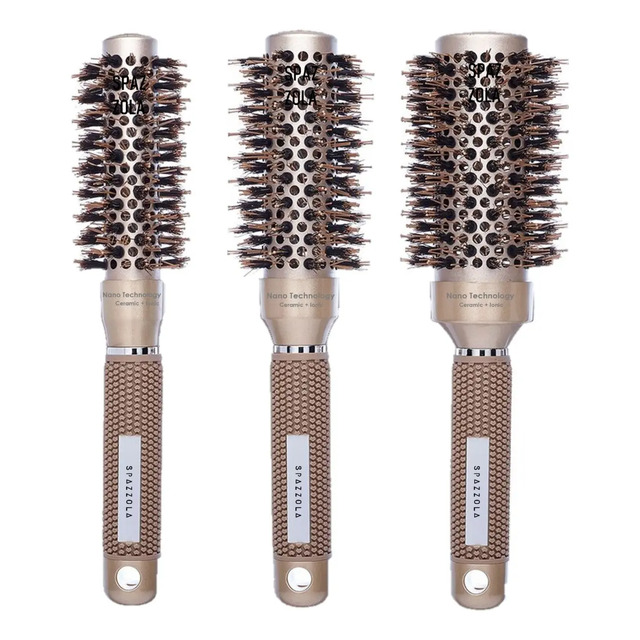 3 Escovas Profissionais Vazada Térmicas Cerdas Javali Cabelo Dourado