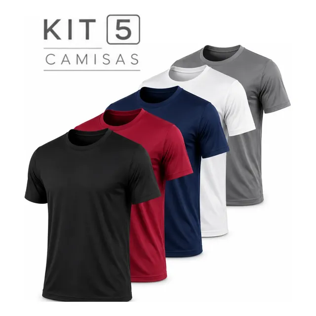 Kit 5 Camisetas Masculina Academia Dry Fit Premium Basicas Variados Sem Estampa G