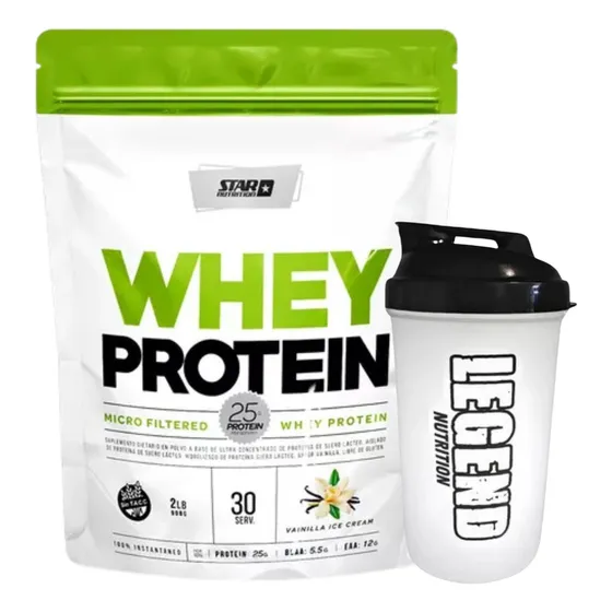 Suplemento En Polvo Star Nutrition Whey Protein 908gr Sabor Vainilla Vaso Legend 600 Ml