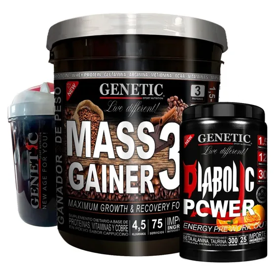 Masa Muscular Mass Gainer Preentreno Diabolic Shaker Genetic Sabor Cappuccino