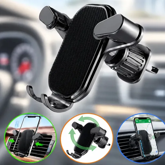 Suporte Celular Carro Veicular Universal Saída de Ar Condicionado Giratório 360 Graus Ajustável para Smartphone GPS Automotivo Porta Telefone Fixação na Ventilação Interna Preto Uso Diário Prático