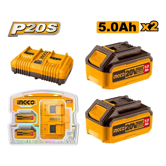 Set X 2 Baterias 20v 5amp + 1 Cargador Ingco Fbcpk2425- Smf