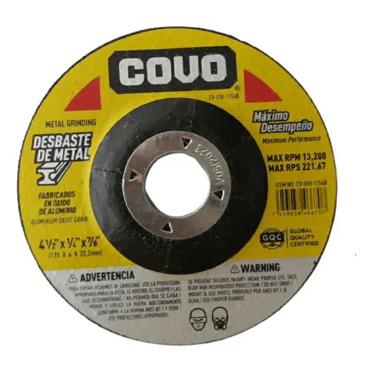 Disco Desbaste Esmerilar 4 1/2´´ X 1/4´´ X 7/8´´ Marca Covo
