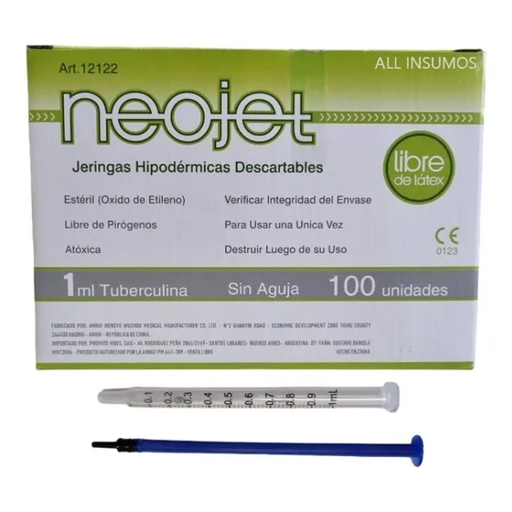 Jeringa Descartable 1ml Tuberculina Sin Aguja X 100 Unidades Capacidad En Volumen 1 Ml Neojet