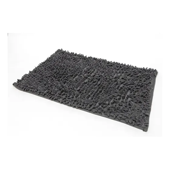 Alfombra De Baño Shaggy Base Antideslizante Super Suave Color Gris Oscuro.