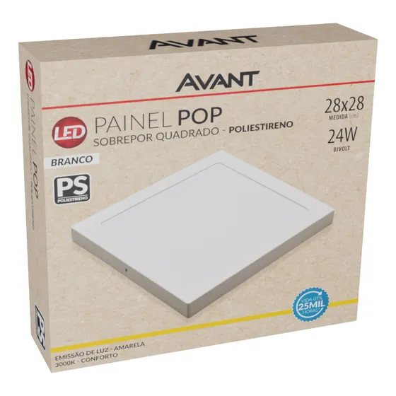 Painel Plafon Led 24w Quadrado Sobrepor Bco Frio Avant Cor Branco Frio 127/220V