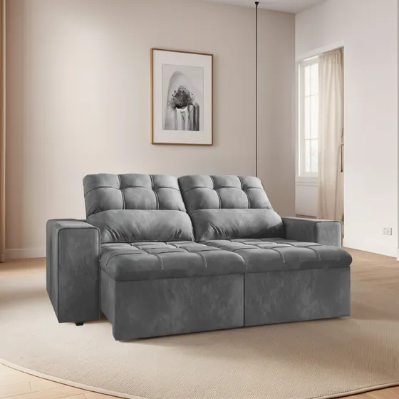 Sofá Retrátil Reclinável 2 Lugares 1,80m Cinza Selmer