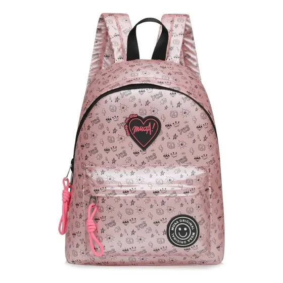 Mochila Portanotebook Muaa Urbana Bolsillo Frontal Amplia Color Rosa Diseño De La Tela Liso
