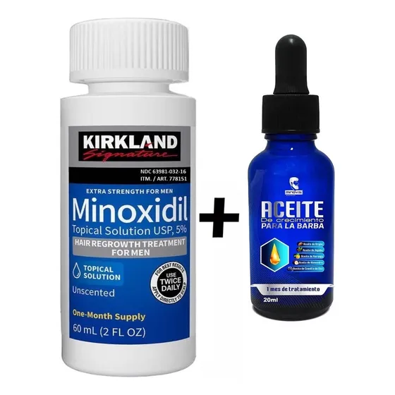 Kit Minoxidil Kirkland 1 Aceite Engrosar Hidratar Barba