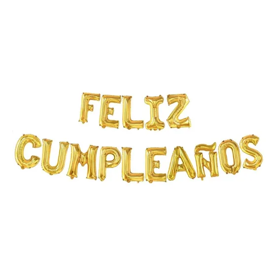 Set De Globos Letras Feliz Cumpleaños Dorado 41cm 15 Pcs