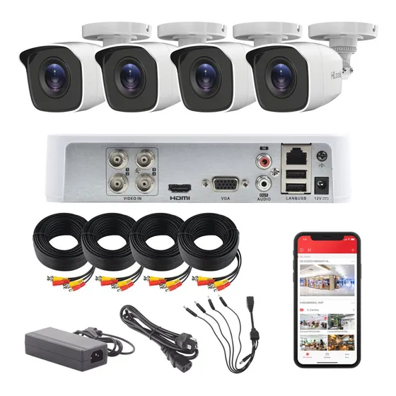 Kit 4 Cámaras de seguridad HiLook KIT7204BP(C) con resolución hd visión nocturna incluida color blanco