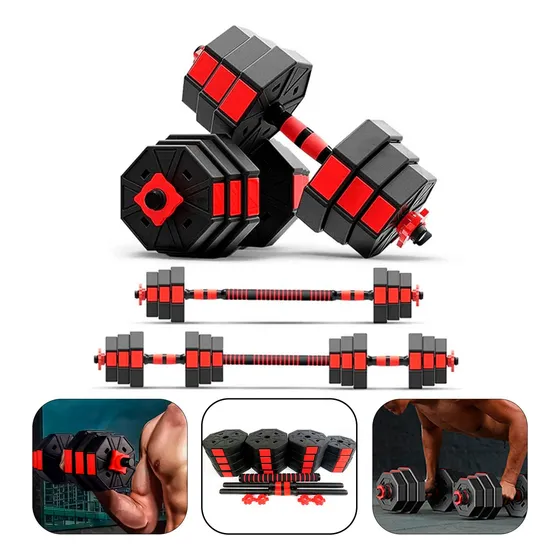Set De Mancuernas 40kg Marca Boomfit Octogonales Ajustables 408bf Agarres Antideslizantes Discos De Polietileno 4 Discos De 2.5kg 8 Discos De 3kg 4 Discos De 1.25kg Extensor Y 2 Barras Y 4 Seguros